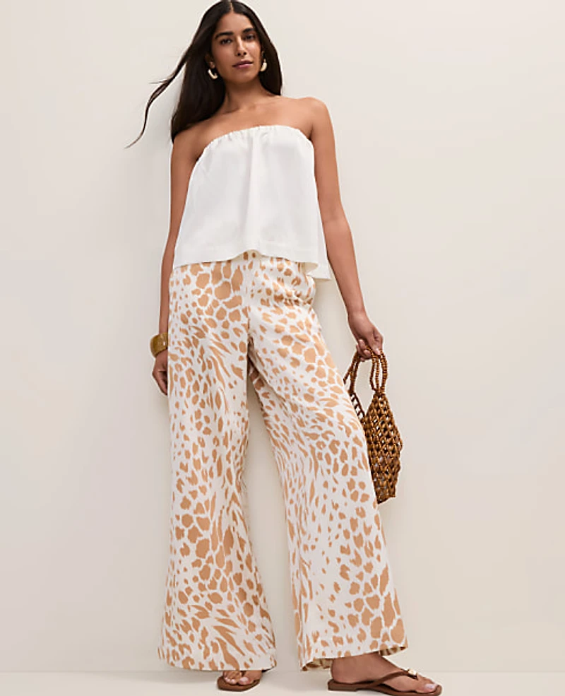 Ann Taylor Easy Wide-Leg Pant Animal Print Satin Cafe Au Lait Women's
