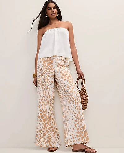 Ann Taylor Easy Wide-Leg Pant Animal Print Satin Cafe Au Lait Women's