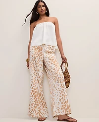 Ann Taylor Easy Wide-Leg Pant Animal Print Satin Cafe Au Lait Women's