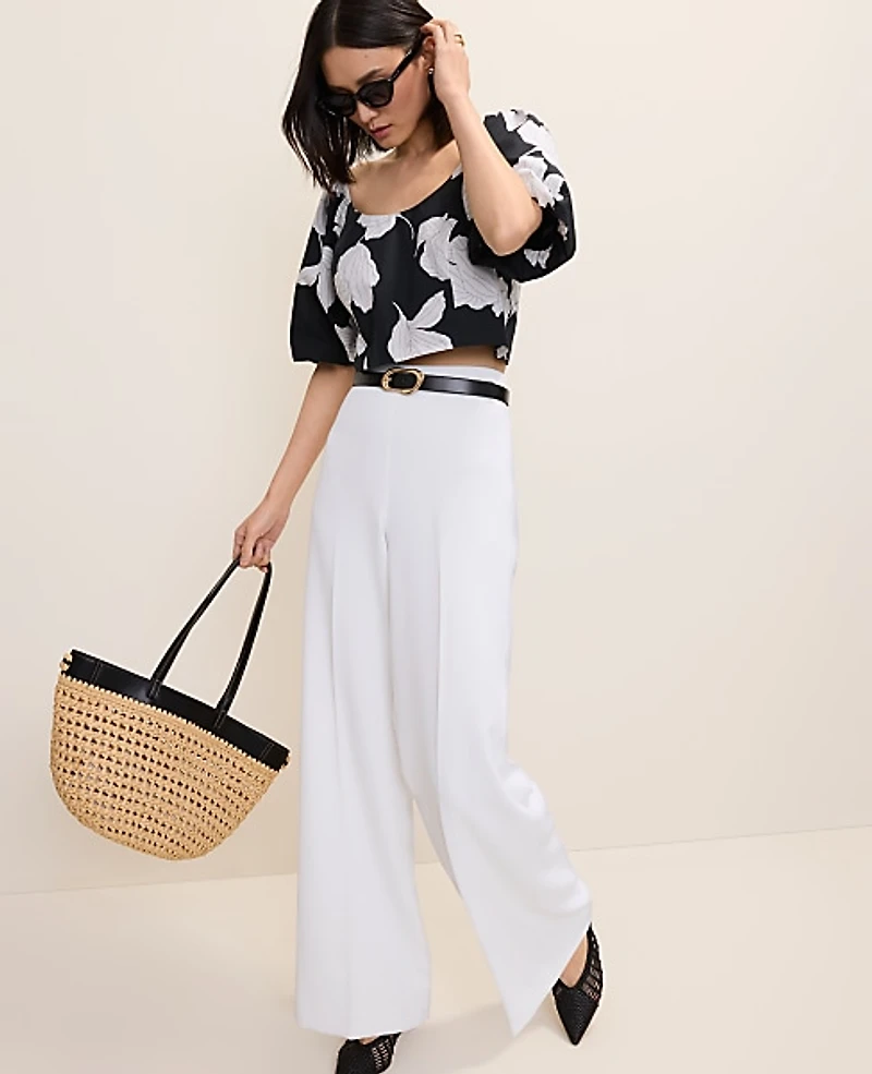 Ann Taylor The Side Zip Wide-Leg Pant Fluid Crepe White Women's