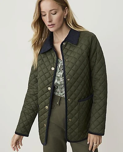 Ann Taylor Weekend Corduroy Trimmed Quilted Jacket Caper Shadow Women's