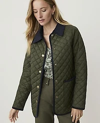 Ann Taylor Petite Weekend Corduroy Trim Quilted Jacket Caper Shadow Women's