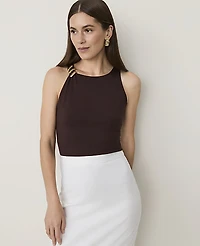 Ann Taylor Petite Hardware Embellished Tank Top French Mocha Women's
