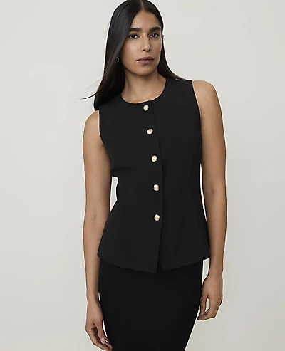 Ann Taylor Crew Neck Peplum Vest Black Women's