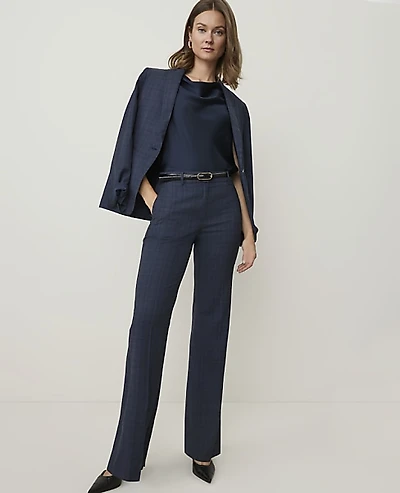 Ann Taylor The Plaid High Rise Trouser Blue Combo Fancy Check Women's