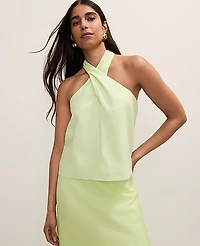 Ann Taylor Twist Halter Top Linen Blend Lime Slice Women's