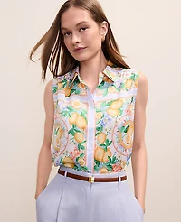 Ann Taylor Petite Lemon Print Sleeveless Collar Shirt Multi-Please Use B Version Women's