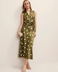 Ann Taylor Dotted Satin Midi Slip Skirt Moss Green Women's