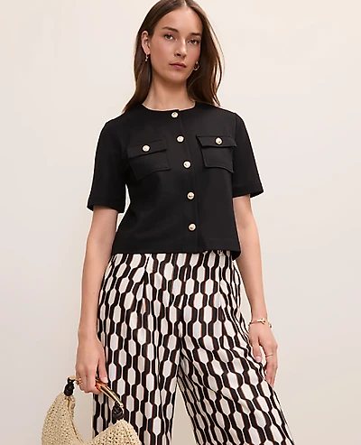 Ann Taylor The Crew Neck Jacket Ponte Black Women's