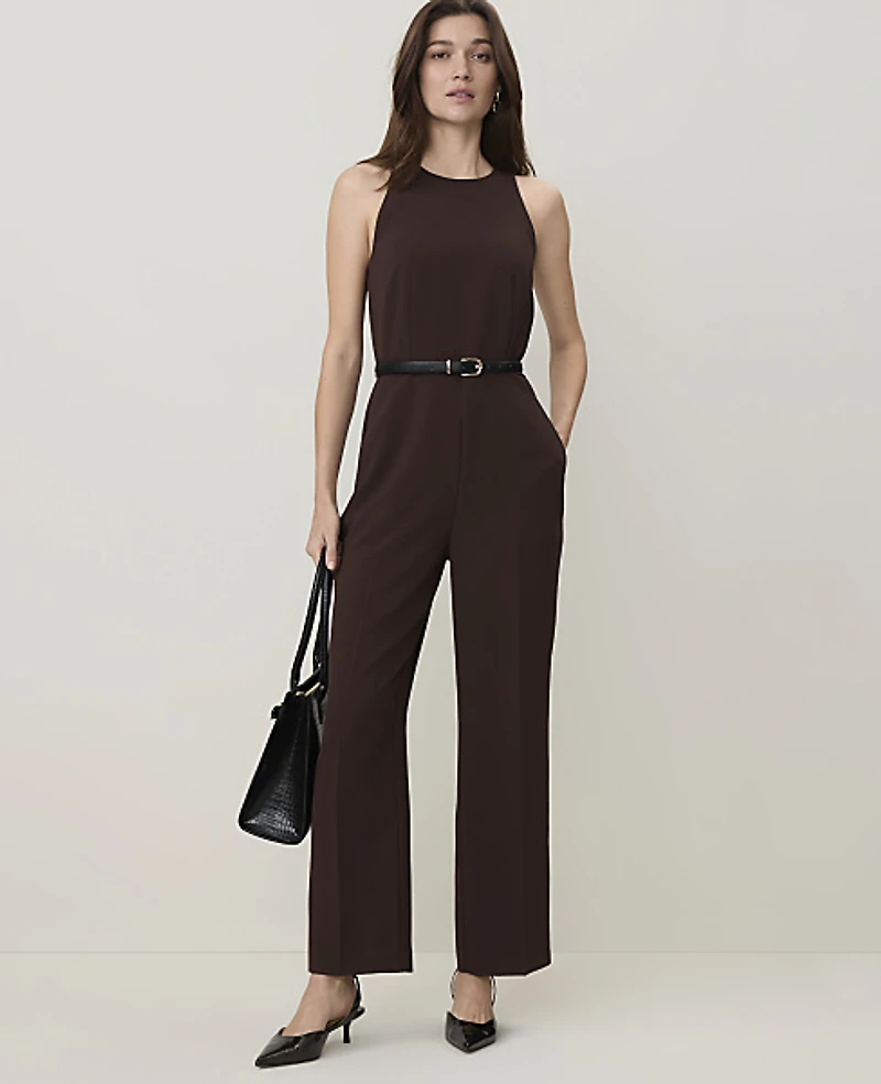 Ann Taylor Sleevesless Belted Jumpsuit French Mocha Women's