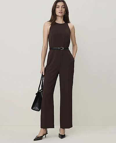 Ann Taylor Sleevesless Belted Jumpsuit French Mocha Women's