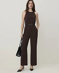 Ann Taylor Sleevesless Belted Jumpsuit French Mocha Women's