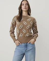 Ann Taylor Geo Print Boatneck Sweater Pecan Women's