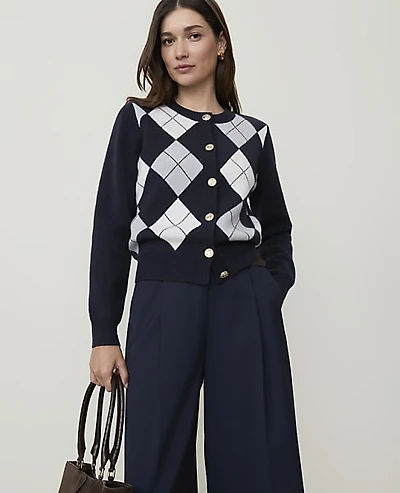 Ann Taylor Argyle Jacquard Cardigan Night Sky Women's