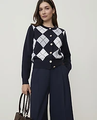 Ann Taylor Argyle Jacquard Cardigan Night Sky Women's