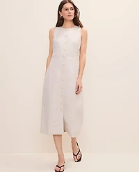 Ann Taylor Button Midi Dress Linen Blend Natural Flax Women's