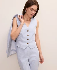 Ann Taylor The Petite Tailored Vest Seersucker Ocean Oasis Stripe Women's