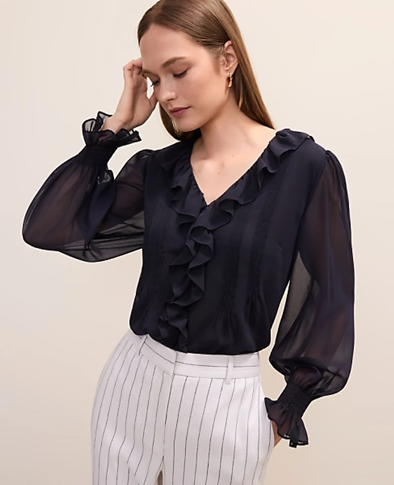 Ann Taylor Ruffle Trim Blouse Women's