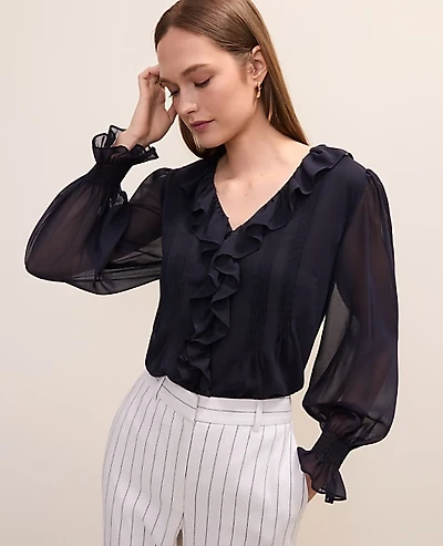 Ann Taylor Ruffle Trim Blouse Women's
