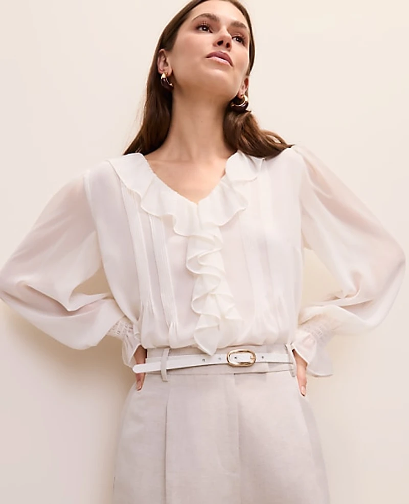 Ann Taylor Ruffle Trim Blouse Women's
