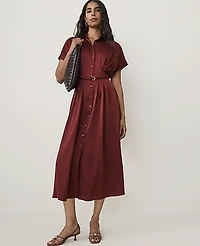 Ann Taylor Petite Collared Midi Shirtdress Rich Merlot Women's