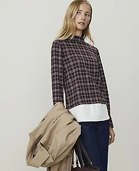 Ann Taylor Petite Plaid Layered Mock Neck Top Purest Plum Women's