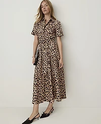 Ann Taylor Animal Print Collared Midi Shirtdress Cafe Au Lait B Women's
