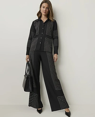 Ann Taylor The Geo Print Side Zip Pant Black Women's