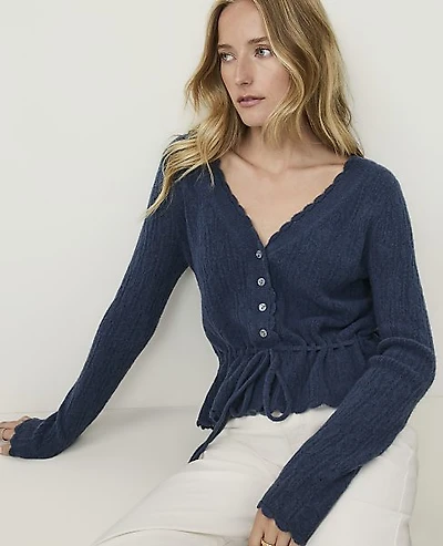 Ann Taylor Weekend Pointelle Tie Waist Top Women's
