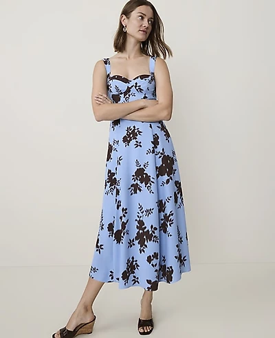 Ann Taylor Floral Corset Midi Dress Cheerful Blue Women's