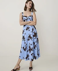 Ann Taylor Floral Corset Midi Dress Cheerful Blue Women's