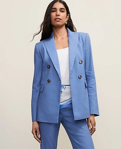 Ann Taylor The Tailored Blazer in Linen Blend Size 0 Ocean Oasis Women's