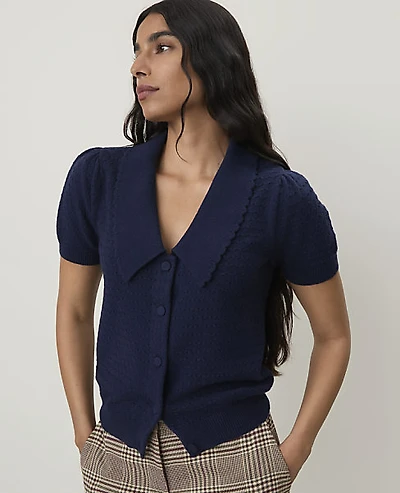 Ann Taylor Short Sleeve Sailor Collar Cardigan Women's
