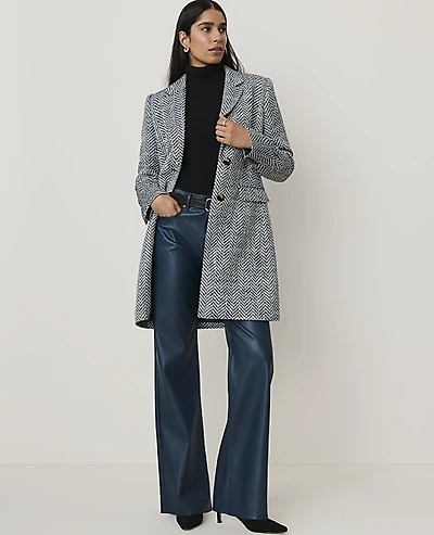 Ann Taylor Plaid Short Chesterfield Coat Navy/White Combo Women's