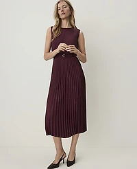 Ann Taylor Petite Dotted Sleeveless Pleated Midi Dress Purest Plum Women's