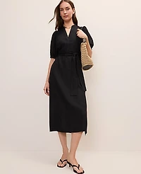 Ann Taylor Petite Puff Sleeve Midi Dress Linen Blend Black Women's