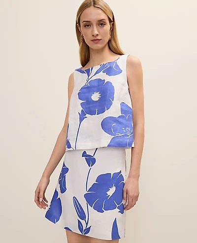 Ann Taylor Floral Tank Top Linen Dream Blue Women's
