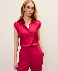 Ann Taylor Collared Satin Blouse Women's