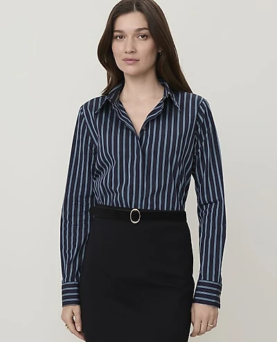 Ann Taylor Striped Satin Modern Shirt Night Sky Women's