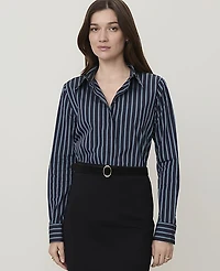 Ann Taylor Striped Satin Modern Shirt Night Sky Women's