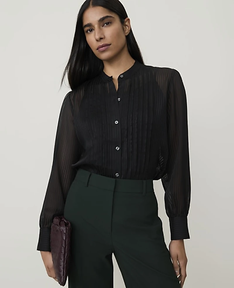 Ann Taylor Pintuck Button Down Blouse Women's