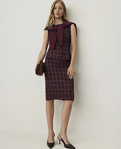 Ann Taylor The Pencil Skirt Windowpane Burgundy Women's