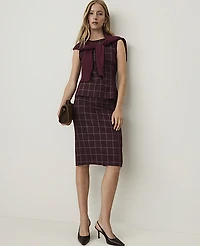 Ann Taylor The Petite Pencil Skirt Windowpane Burgundy Women's
