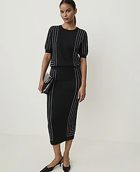 Ann Taylor Petite Geo Jacquard Midi Sweater Skirt Black/White Combo Women's