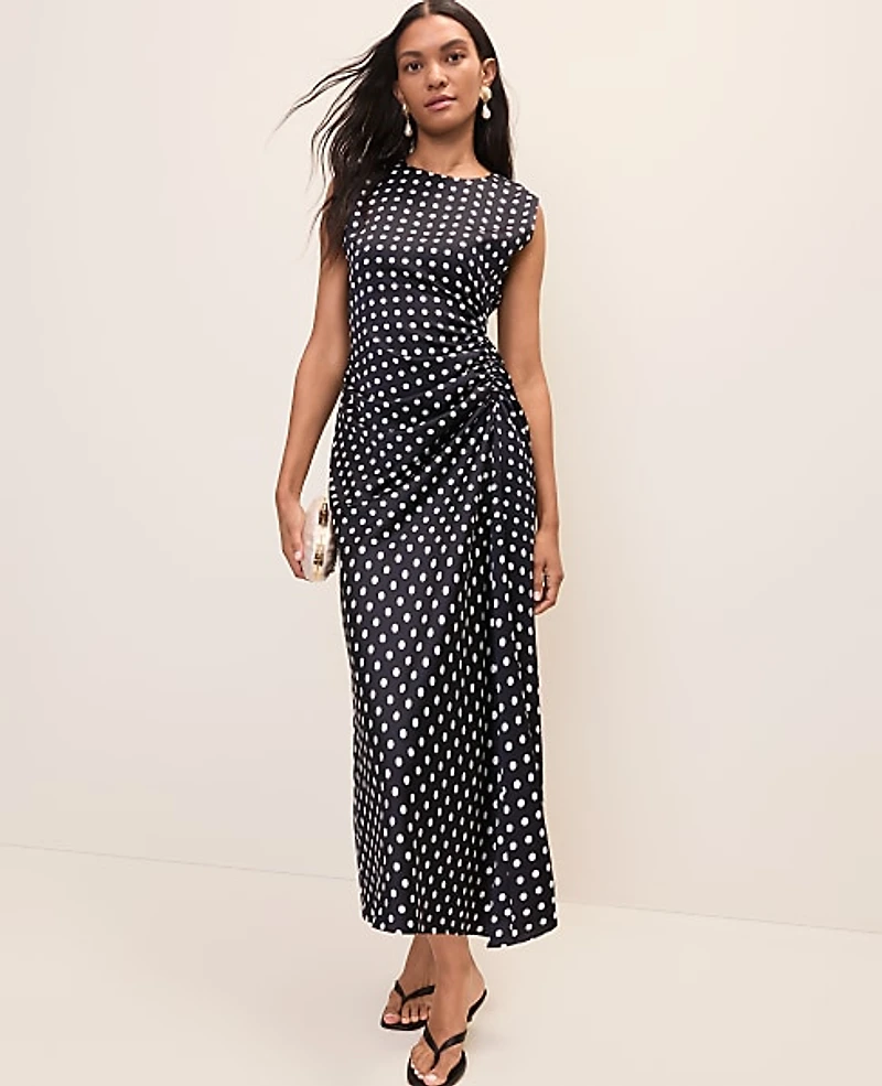Ann Taylor Polka Dot Maxi Dress Satin Night Sky B Women's