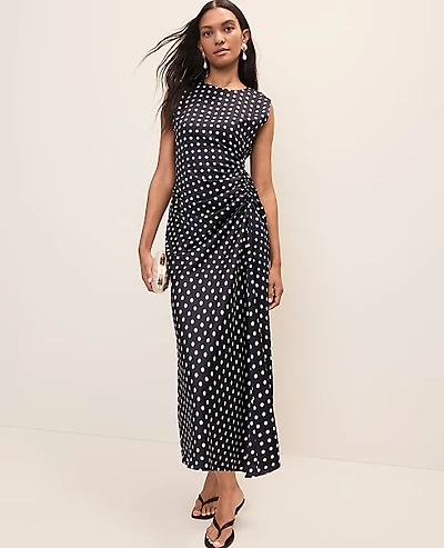 Ann Taylor Polka Dot Maxi Dress Satin Night Sky B Women's