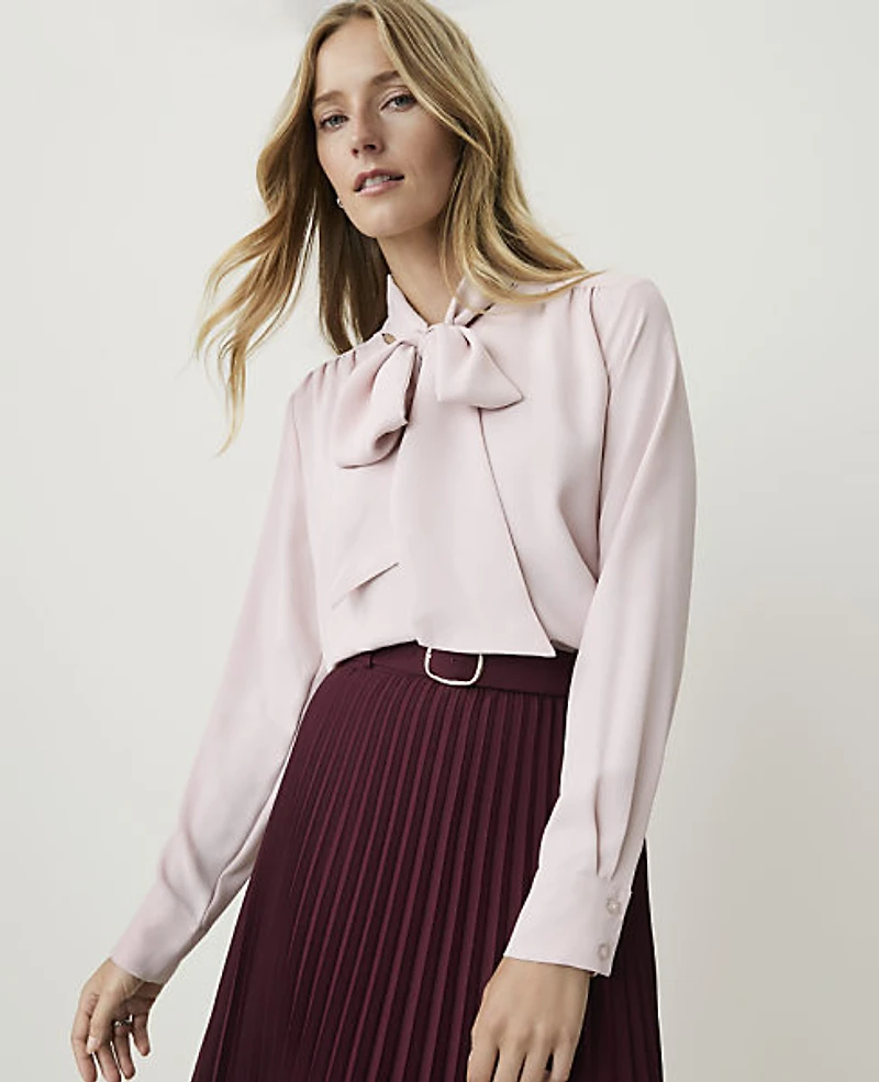 Ann Taylor Bow Blouse Mother Of Pearl Women's