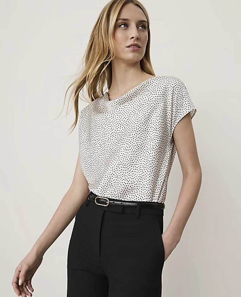 Ann Taylor Dotted Satin Cowl Neck Top Sea Pearl Women's