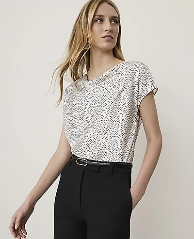 Ann Taylor Dotted Satin Cowl Neck Top Sea Pearl Women's