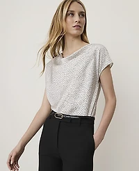 Ann Taylor Dotted Satin Cowl Neck Top Sea Pearl Women's
